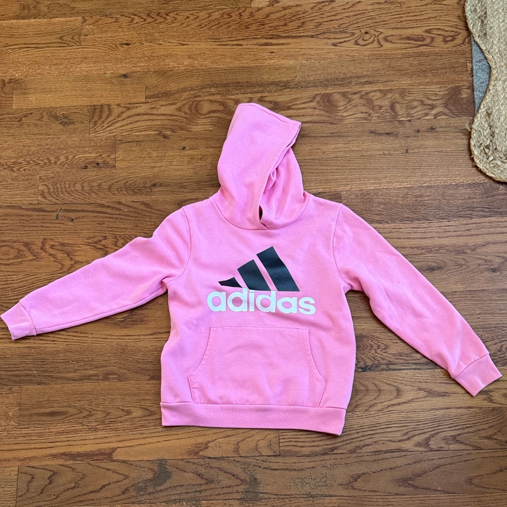 Adidas Pink Kids Hoodie with Black Logo